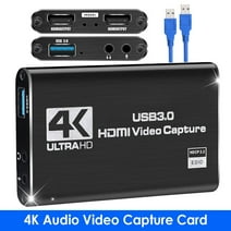 Seneo 4K Audio Video Capture Card, USB 3.0 HDMI Capture Device, Video Converter 1080P 60fps Capture Card for Gaming, Supports Live Video Capture, Black