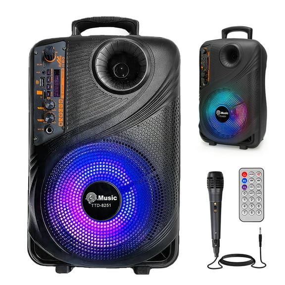 Seneo 8 Inch Bluetooth 5.0 Chip Speaker, Portable Heavy Bass Sound Stereo Subwoofer Speaker with Short Handle, Karaoke Machine with Wired Mic for Party Street Show