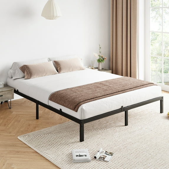 Senfot 10 Inch Queen Metal Platform Bed Frame Without Headboard, Low-Profile, 800 Lbs Capacity, No Box Spring Needed, Easy Assembly, Noiseless, Black