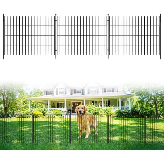 Senfot 10 Pack Rectangular Metal Yard Fence Without Gate 24in Height Total 23.6FT Length Outdoor Garden Landscape Partition