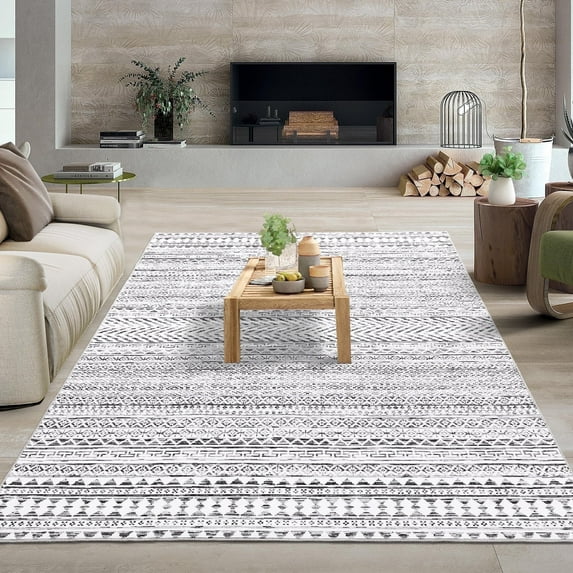 Senfot 10x13 Large Geometric Bohemian Area Rug Machine Washable Farmhouse Accent Throw Carpet Non-Slip for Living Room Bedroom Hallway Gray