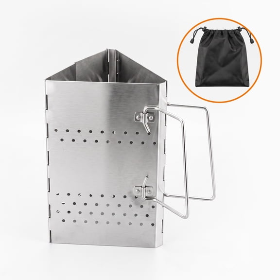 Senfot 11 Inch Collapsible Charcoal Chimney Starter, Stainless Steel Triangular BBQ Ignition Tool for Camping, Patio – Silvery