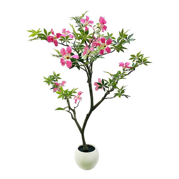 Senfot 120cm 4FT Artificial Kapok Tree Silk Cloth Lifelike Faux Greenery Plant with White Explosion-Proof Pot and Moss Decor Low Maintenance Home Patio Ornament