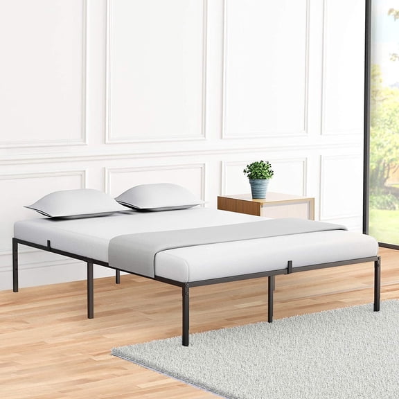 Senfot 13.8 Inch Queen Metal Platform Bed Frame, No Box Spring Needed, Heavy Duty Steel Slats, Easy Assembly, Black - Sturdy Queen Bed Frame