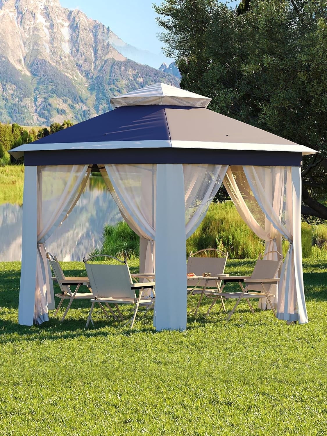Senfot 13x13 FT Gazebo Screen Tent with Mosquito Netting Outdoor Sun Shelter Blue