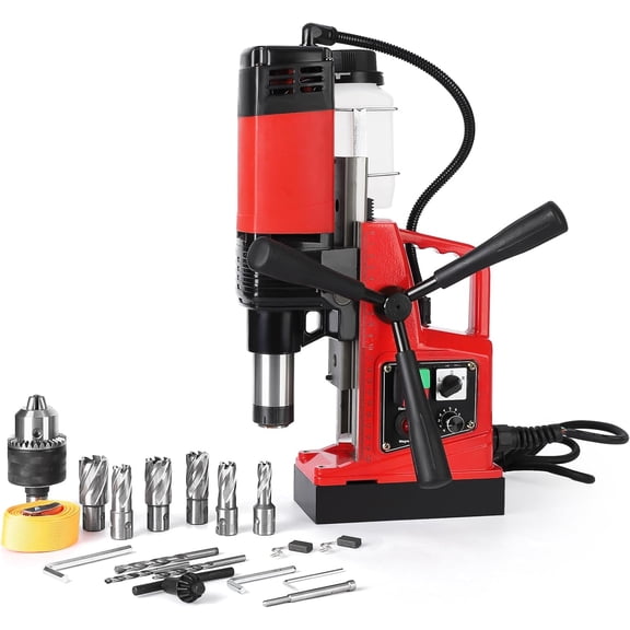 Senfot 1400W Magnetic Drill Press- 110V US Plug Dual Rail Forward Reverse Lockable Design- 6PCS Accessories- 810RPM- 2 Inch Max Metal Drilling Diameter
