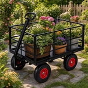 Senfot 1500LBS Heavy Square Tube Steel Garden Dump Wheelbarrow 13 Inch Wheels Red Hub Black Frame Black Handle Yard Farm Transport Cart