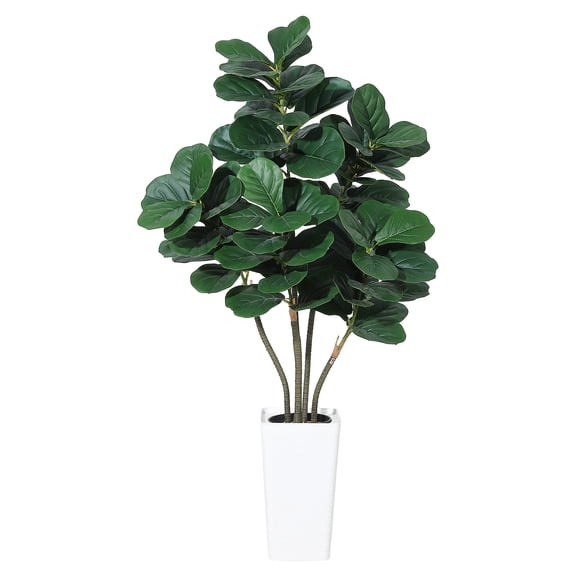 Senfot 150cm Multi-Stem 5-Heads Artificial Fiddle Leaf Fig Tree Plastic Realistic Faux Greenery Floor Potted Plant with White Tall Pot for Home Living Room Office Decor