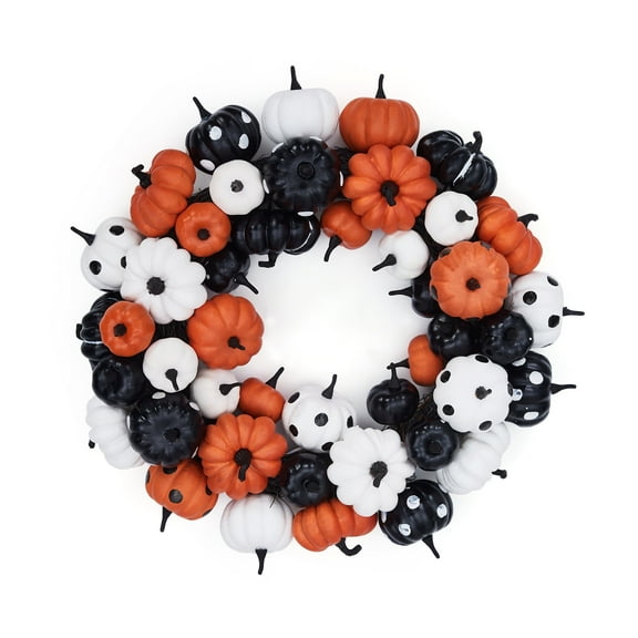 Senfot 18 Inch Halloween Wreaths for Front Door - Artificial Pumpkin Wreath Indoor Outdoor Decor, Fall Thanksgiving Decorations