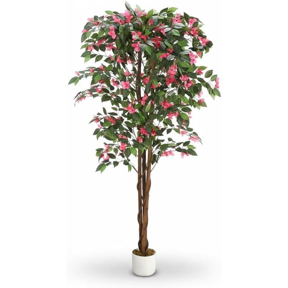 Senfot 180cm Artificial Bougainvillea Tree Polyester Cloth Wooden Stem Lifelike Fake Blossom Floor Plant Single Piece for Bedroom Hallway Outdoor Garden Decor