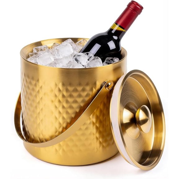 Senfot 19x19x18.5in 3.0L Gold Stainless Steel Ice Bucket, Insulated Chiller for Bar Club Restaurant Party Drinks Gold