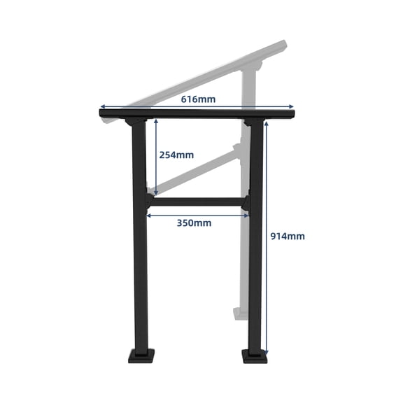 Senfot 2 Step Outdoor Stair Railing, Aluminum Alloy Handrail with Iron Post and Crossbar, Matte Black Finish, Complete Mounting Hardware Included