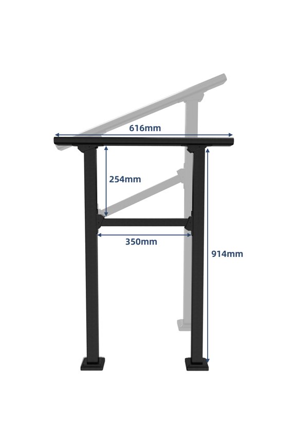 2 Step Outdoor Stair Railing, Aluminum Alloy Handrail with Iron Post and Crossbar, Matte Black Finish, Complete Mounting Hardware Included