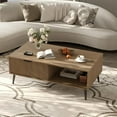 thumbnail image 1 of Senfot 2-Tier Wooden Coffee Table with Sliding Door, Coffee Table with Storage, Solid Wood Legs, Large Rectangle Modern Cocktail Table for Living Room, Mid Century for Home & Office, Wood Color, 1 of 8