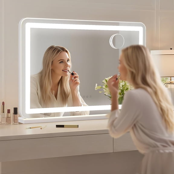Senfot 2-in-1 LED Makeup Vanity Mirror, Desktop Wall Mounted Mirror with Smart Touch Control, 3 Color Illumination Mode Built-in 10X Magnifying Mirror