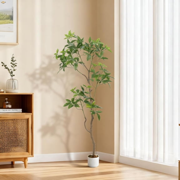 Senfot 200cm PEVA Artificial Schefflera Umbrella Tree Large Lifelike Fake Greenery Floor Plant Modern Stylish Decor for Living Room Mall Indoor Landscape Layout