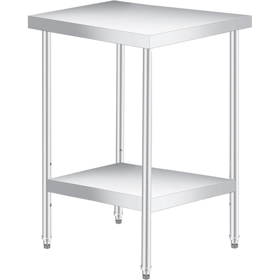 Senfot 201 Stainless Steel Double Layer Storage Table, Mobile Workbench Tool Cart 24*24"+legs