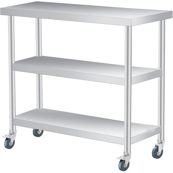 Senfot 201 Stainless Steel Double Layer Workbench, Home Garage Tool Table 18*36"+wheels