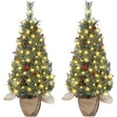 thumbnail image 1 of Senfot 2pcs 3FT Christmas Tree，Pre-Lit Christmas Tree Tabletop with 78 LED Lights, Artificial Christmas Tree with Berry Clusters, Battery Operated, Flocked Potted Christmas Tree for Front Door, Porch, 1 of 8
