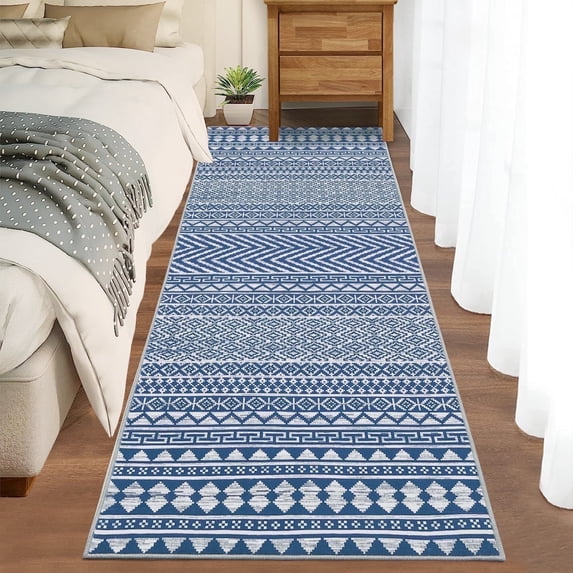 Senfot 2x6 Large Geometric Bohemian Area Rug Machine Washable Farmhouse Accent Throw Carpet Non-Slip for Living Room Bedroom Hallway Blue