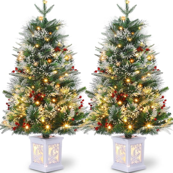 Senfot 3 Ft Prelit Christmas Tree, Mini Xmas Tree with 78 Led Lights, Small Tabletop Artificial Christmas Tree for Indoor Outdoor Christmas Decorations 2pcs