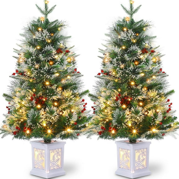 Senfot 3 Ft Prelit Christmas Tree, Mini Xmas Tree with 78 Led Lights, Small Tabletop Artificial Christmas Tree for Indoor Outdoor Christmas Decorations 2pcs
