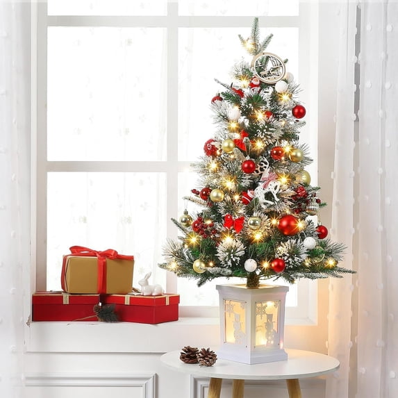 Senfot 3 Ft Prelit Christmas Tree, Mini Xmas Tree with 78 Led Lights, Small Tabletop Artificial Christmas Tree for Indoor Outdoor Christmas Decorations