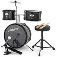 thumbnail image 1 of Senfot 3-Piece Drum Set, Wood & Metal, Bass Drum, 2 Toms, Cymbal, Sticks, Pedal & Stool, Beginner Kit, Black, 1 of 8