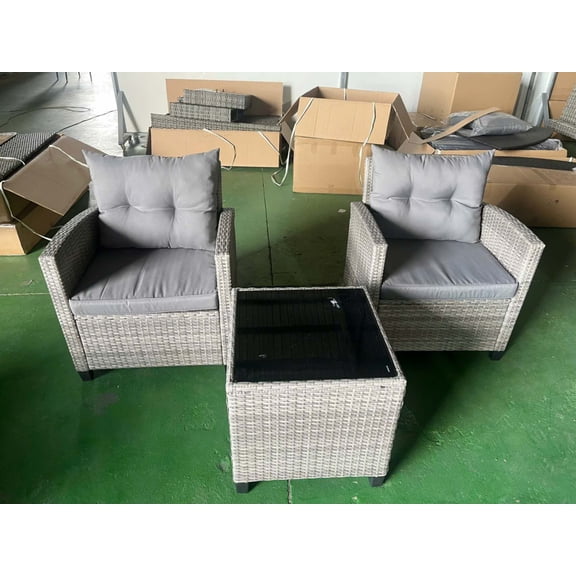 Senfot 3 Piece Rattan Wicker Chair Set, Hand Woven Rattan Construction, Outdoor Indoor Accent Chairs for Patio Garden Living Room Brown+Blue
