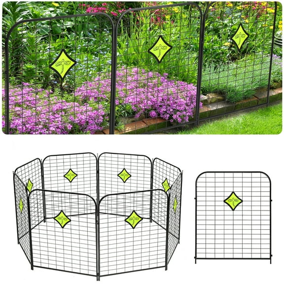 Senfot 32 Inch High Glow In Dark Dragonfly Metal Garden Border Fence 8 Pack Decorative Animal Landscape Edging for Yard Flower Bed Partition