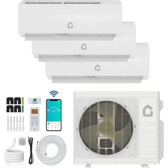 Senfot 35000 BTU 3 Zone Mini Split Air Conditioner 19 SEER2 208-230V WiFi Enabled Ductless AC Heat Pump Pre-Charged Condenser 9000+9000+12000 BTU Lineset Not Included