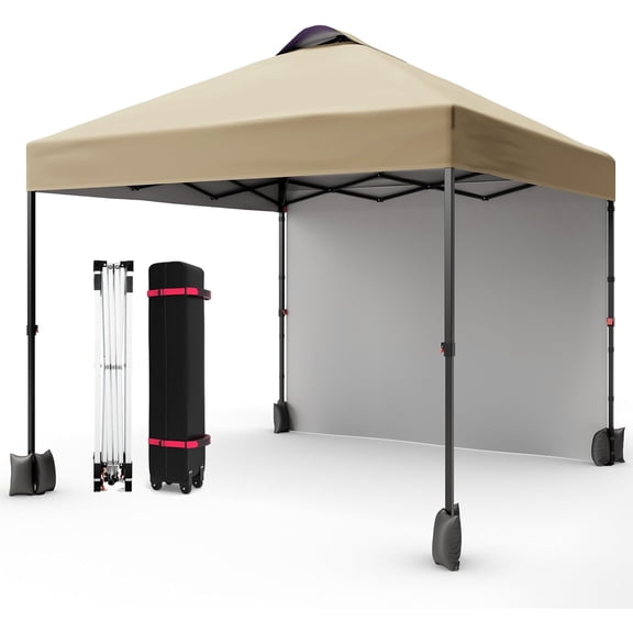 Senfot 3x3M Pop Up Canopy Tent, 95g Oxford Fabric PU1000 Coated, Iron Frame, Ventilated Instant Shelter with Side Wall Khaki