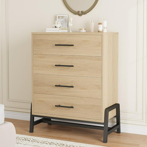 Senfot 4 Dresser for Bedroom, 38.6" Tall Dresser, Tall Drawer with Storage Freestanding, Wooden Closet Storage Chest for Living Room, Bedroom, Entryway, Natural Oak