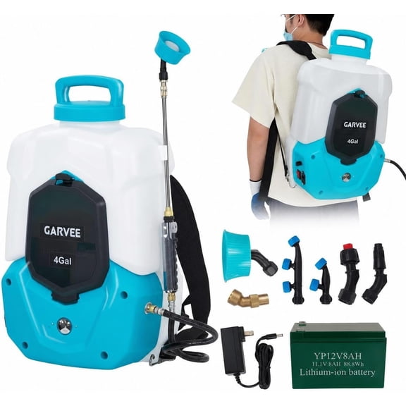 Senfot 4-Gallon Battery-Powered Backpack Sprayer with 6 Nozzles & 2 Wands, 90 PSI Adjustable Pressure, 4–6 Hour Runtime, Trigger Lock Handle for Lawn Garden Weed Treatment