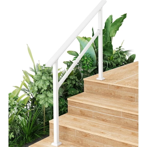 Senfot 4 Step Outdoor Stair Grab Rail, Aluminum Alloy Iron Combined Railing, White Finish, Equipped with Complete Install Accessories Kit