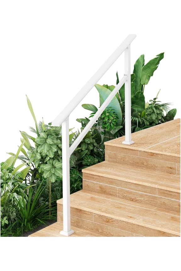 4 Step Outdoor Stair Grab Rail, Aluminum Alloy Iron Combined Railing, White Finish, Equipped with Complete Install Accessories Kit
