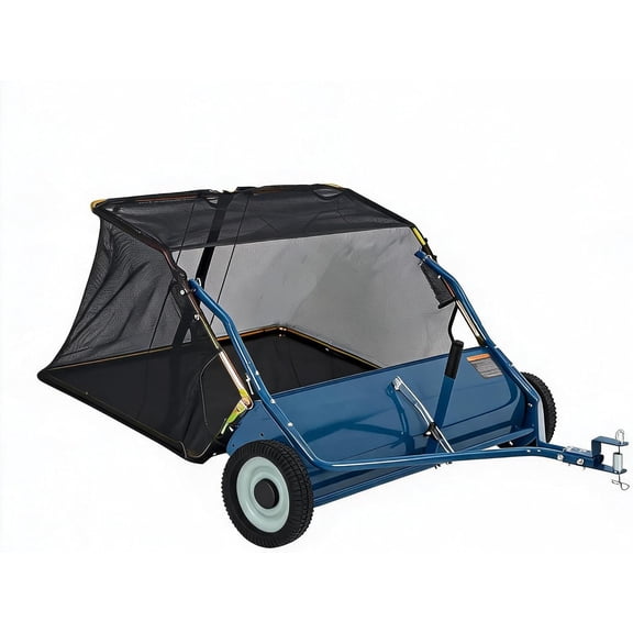 Senfot 42 Inch Regular Blue Carbon Steel Tow Behind Lawn Sweeper Detachable Storage Bag Towable Design for Backyard Lawn Leaf Grass and Yard Debris Collection