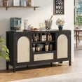 thumbnail image 1 of Senfot 47" Rattan Sideboard Buffet Cabinet with Storage, Boho Wooden Coffee Bar with Open Shelves,Farmhouse Kitchen Buffet Cabinet with Drawer, for Dining Room, Living Room, Black, 1 of 7