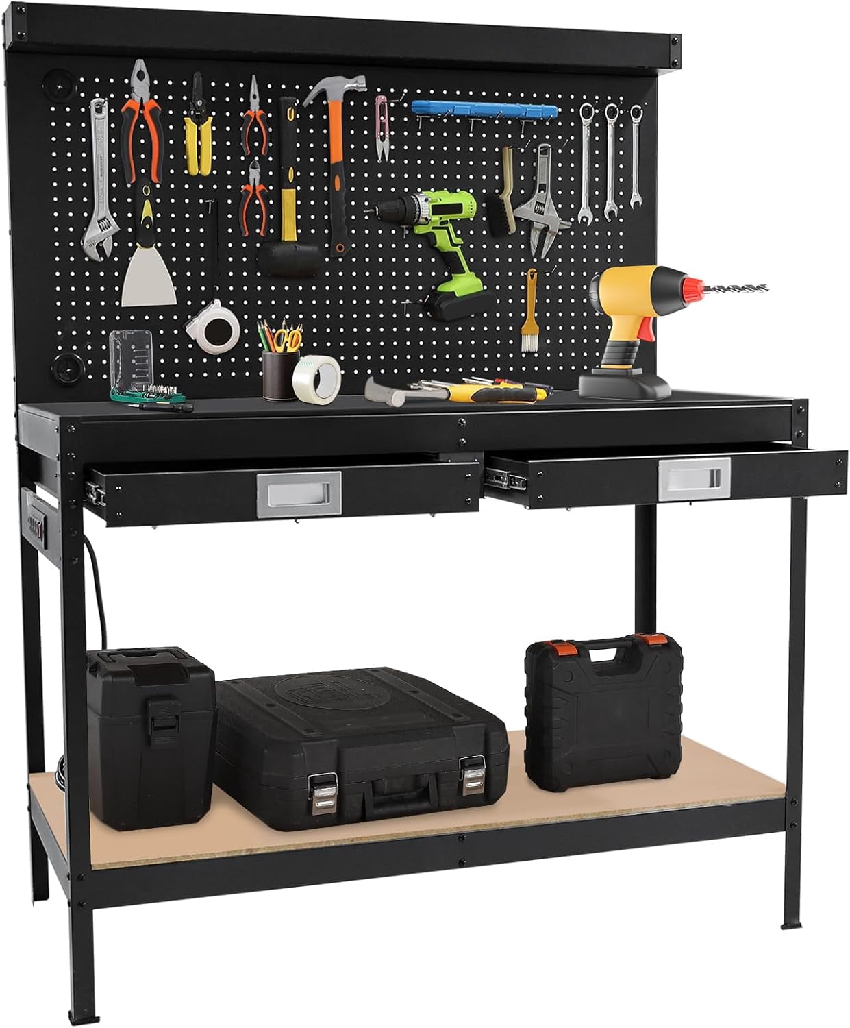 Two Tier Server Workbench Senfot 48 Inch Two Tier Workbench, Cold Rolled Steel Frame with Back ...