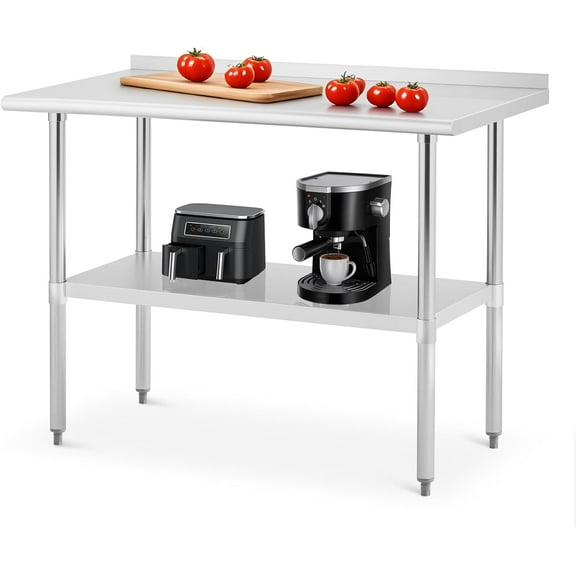 Senfot 48 x 24 x 36 Inch Stainless Steel Workbench with Back Panel, 24D x 48W x 36H Heavy Duty Kitchen Prep Table with Rear Splash Guard