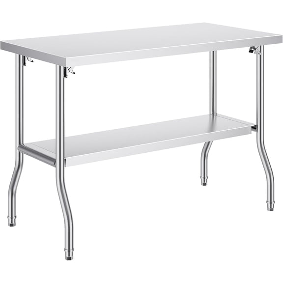 Senfot 48 x 30 x 30 Inch Folding Stainless Steel Workbench with Bottom Frame Partition, Curved Leg Four Corner Radian Design, Adjustable Metal Support Feet