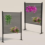 Senfot 48x59 Inch Galvanized Steel Pipe PE Blend Privacy Garden Fence with 2 Ground Stakes Weatherproof Outdoor Yard Border Barrier
