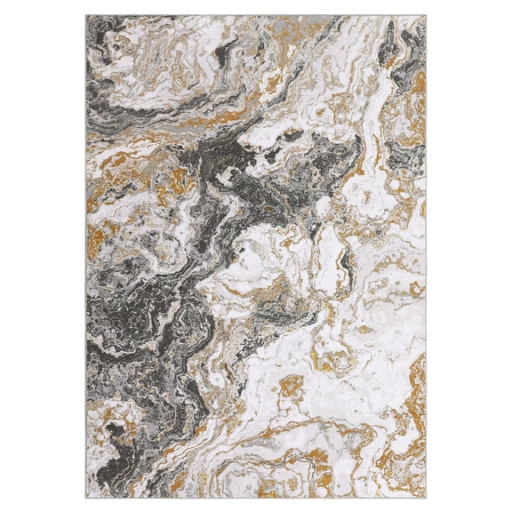Senfot 4x6 Modern Marble Area Rug Washable Abstract Boho Pattern Non-Slip Low Pile Carpet for High Traffic Living Room Kitchen Dining Gray