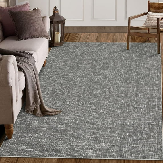 Senfot 4x6 Solid Color Area Rug Machine Washable Stain Resistant Low Pile Contemporary Accent Carpet Gray