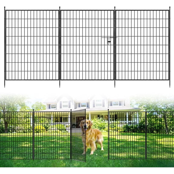 Senfot 5 Pack Rectangular Metal Garden Fencing with Gate 40in Height Total 11.8FT Length Decorative Backyard Flower Bed Barrier