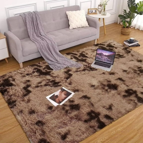 Senfot 5 x 8 Fluffy Shaggy Area Rug Soft and Thick Shag Rug Non-Slip Carpet for Bedroom, Nursery, Home Decor, Machine Washable, Cozy Floor Mat for Living Room Brown