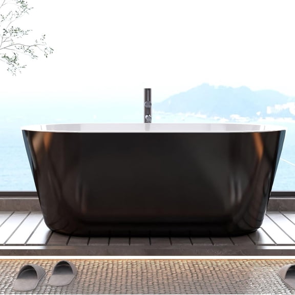 Senfot 59 Inch Extra Large Freestanding Bathtub, Modern Acrylic Soaking Tub for Home Spa and Bathroom Relaxation, Spacious and Comfortable, Black