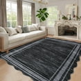 thumbnail image 1 of Senfot 5x7 Modern Bordered Abstract Scalloped Area Rug Non-Slip Low Pile Stain Resistant Indoor Rug for Bedroom Dining Office Black, 1 of 9