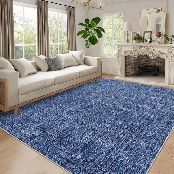 Senfot 5x7 Solid Area Rug Washable Non-Slip Stain Resistant Low Pile Soft Foldable for Living Room Bedroom Office Blue