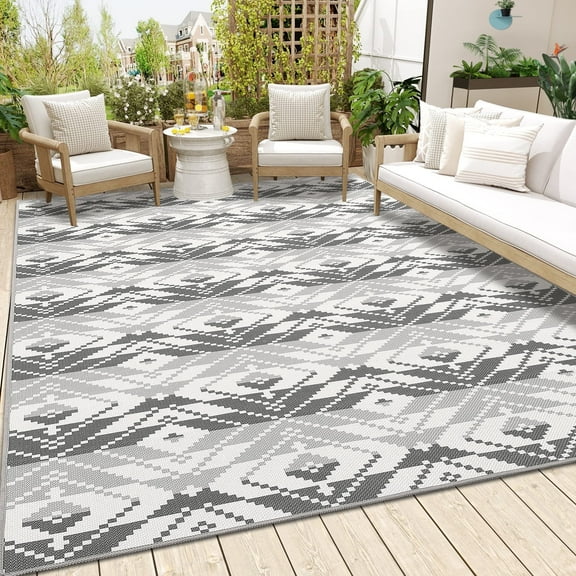 Senfot 5x8 Indoor Outdoor Area Rug Waterproof Modern Print Pattern Non-Slip Floor Carpet Stain Resistant for Patio Backyard Living Room Black White